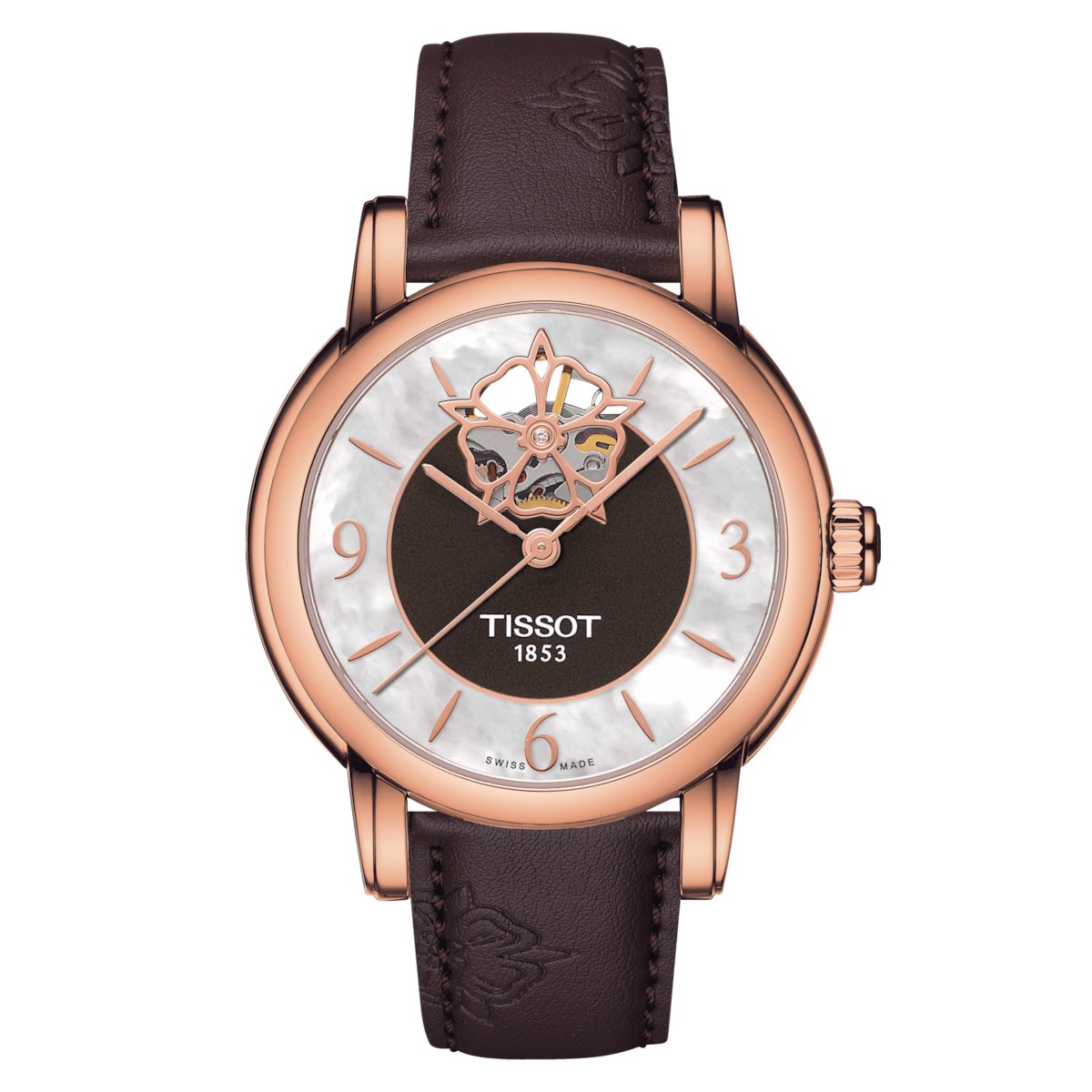Tissot Ladies Automatic Watch Heart Flower 35mm Powermatic 80 Brown - T0502073711704